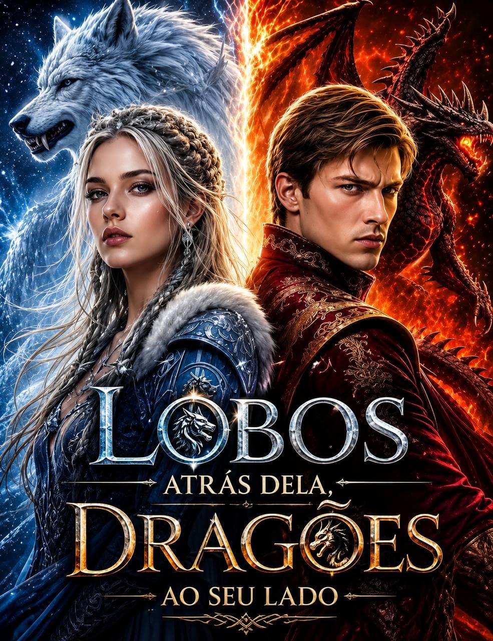 Capa de LOBOS ATRÁS DELA, DRAGÕES AO SEU LADO